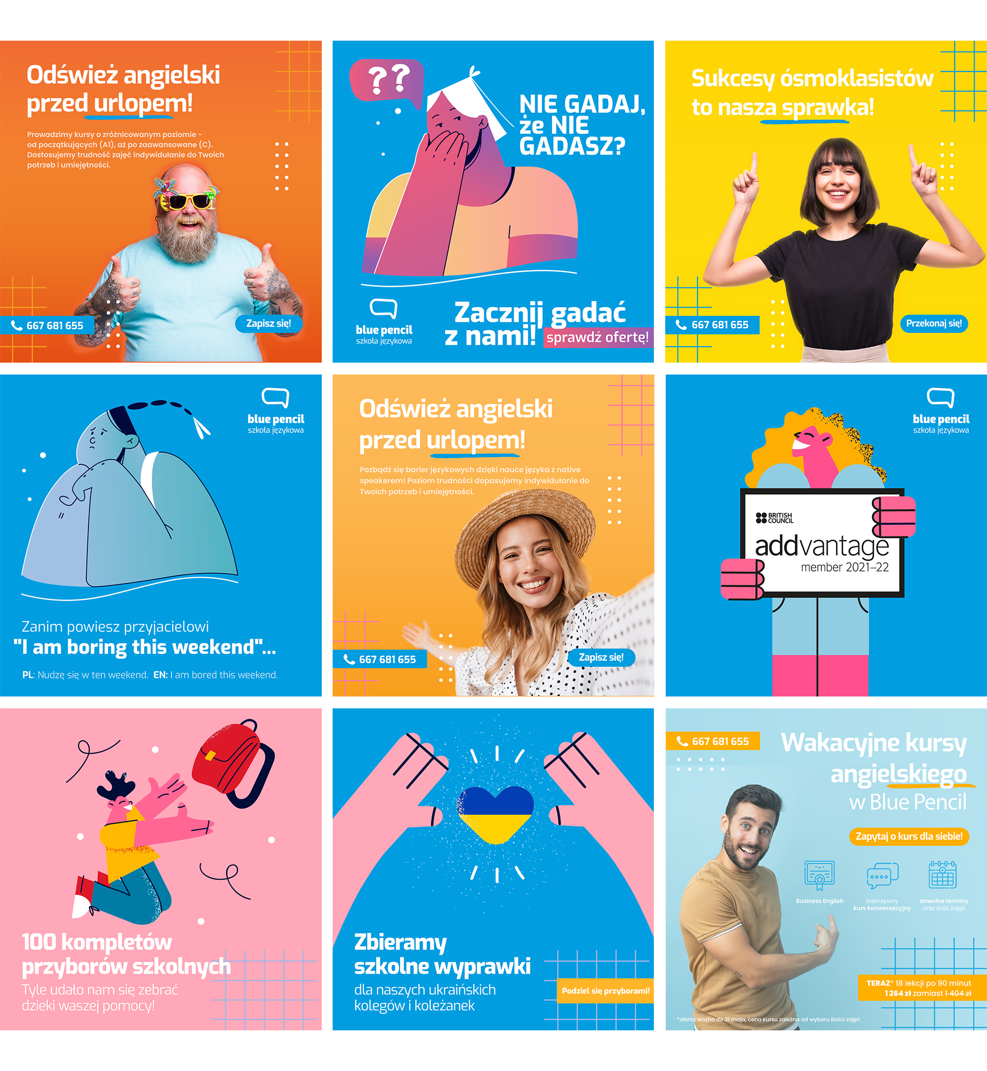 social media szkoły językowej Blue Pencil